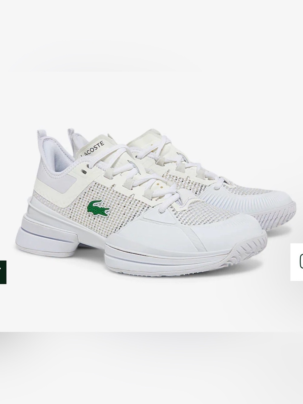 Lacoste White Athletic Sneakers with Green Crocodile Emblem